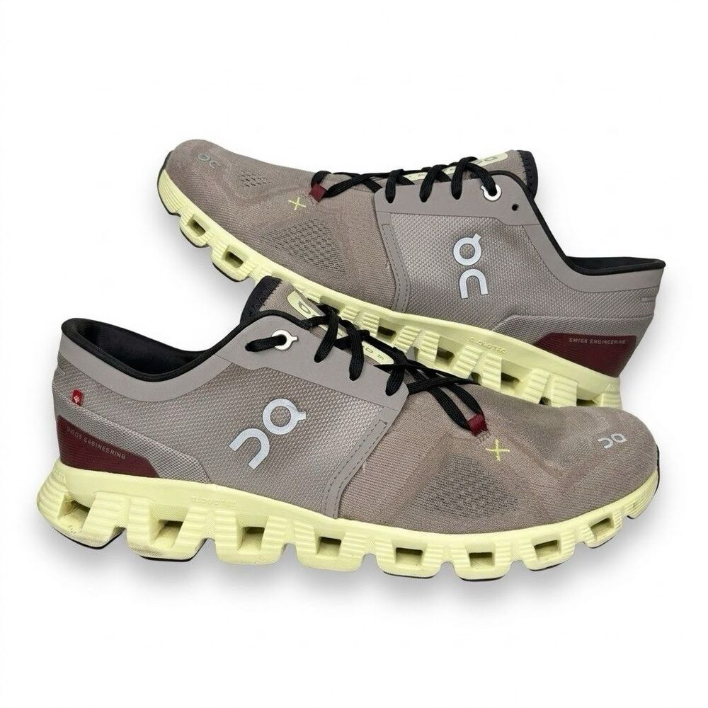 On Cloud X 3 Shoes Mens 9 Fog Hay Taupe Yellow Running Athletic Gym